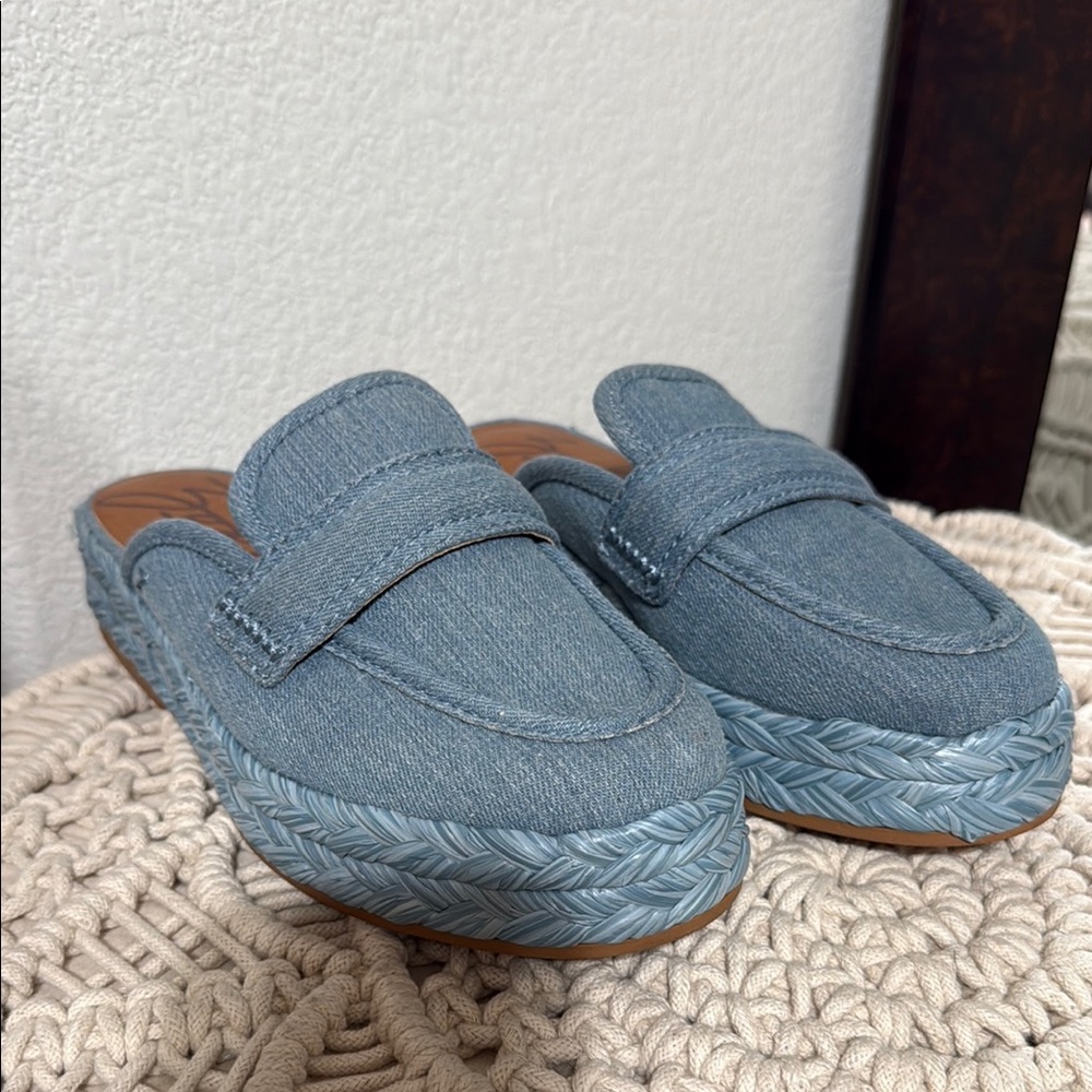 Zodiac Blue and Brown Mules with Espadrille Sole
